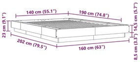 Πλαίσιο Κρεβατιού Γκρι Σκυροδέματος 140x190 εκ. Επεξεργ. Ξύλο - Γκρι