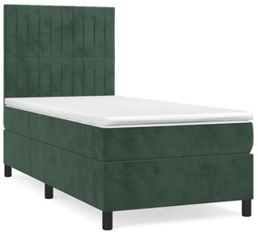 vidaXL Κρεβάτι Boxspring με Στρώμα Σκούρο Πράσινο 90x190 εκ. Βελούδινο