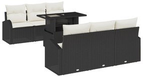 vidaXL Σετ Καναπέ 7 Τεμαχίων  Με Μαξιλάρια Μαύρο Πολυ Ρατάν