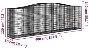 vidaXL Συρματοκιβώτια Τοξωτά 2 τεμ. 400x50x120/140 εκ. Γαλβαν. Ατσάλι