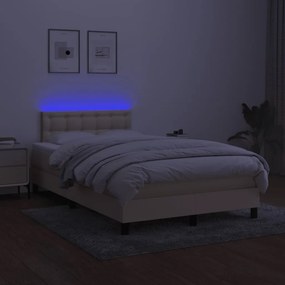 vidaXL Κρεβάτι Boxspring με Στρώμα &amp; LED Κρεμ 120x200 εκ. Υφασμάτινο