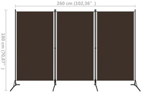 vidaXL Διαχωριστικό Δωματίου με 3 Πάνελ Καφέ 260 x 180 εκ.