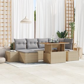 vidaXL Σετ Γευμάτων Κήπου 7 κομματιών με Μαξιλάρια Μπεζ Ρατάν Ακακίας