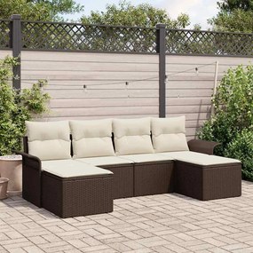 vidaXL Σετ Καναπέ Κήπου με μαξιλάρι 6 pcs Καφέ Πολυ ράταν