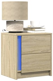 Κομοδίνα με Φώτα LED 2 τεμ. Sonoma Δρυς από Επεξεργασμένο Ξύλο