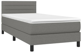 vidaXL Κρεβάτι Boxspring με Στρώμα & LED Σκ.Γκρι 90x190 εκ. Υφασμάτινο