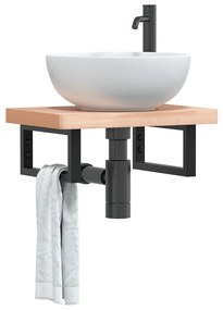 Ράφι Νιπτήρα Τοίχου από Ατσάλι / Μασίφ Ξύλο Οξιάς