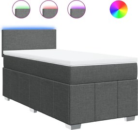 vidaXL Κρεβάτι Boxspring με Στρώμα Σκούρο Γκρι 90x190 εκ. Υφασμάτινο