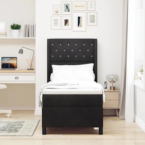 vidaXL Κρεβάτι Box Spring LED με Στρώμα Μαύρο 80 x 200 cm Βελούδο