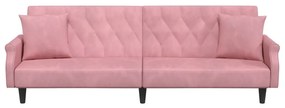 Καναπές Κρεβάτι με Μπράτσα Ροζ Βελούδινος - Ροζ