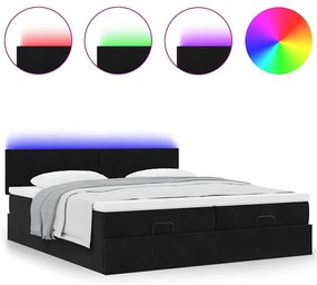 vidaXL Οθωμανικό κρεβάτι με στρώματα & LEDs Μαύρο 160x200cm Velvet