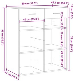 Ντουλάπι Γκρι Sonoma 80x42,5x93 εκ. από Επεξεργασμένο Ξύλο - Γκρι