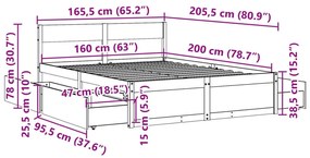 Σκελετός Κρεβατιού Χωρίς Στρώμα 160x200 εκ Μασίφ Ξύλο Πεύκου - Καφέ