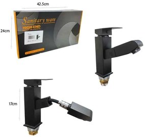 Sanitary Ware Μπαταρία Νιπτήρα Μαύρη με Μίκτη &amp; Ανακλινόμενο Στόμιο - Black Bathroom Sink Faucet with Mixer