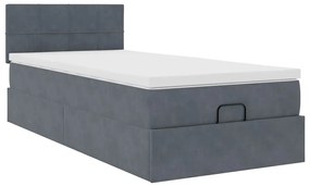 vidaXL Οθωμανικό κρεβάτι με στρώμα&LEDs Σκούρο γκρι 100x200cm Βελούδο