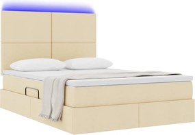 vidaXL LED Κρεβάτι αποθήκευσης με στρώμα Κρέμ 140 x 190 cm Ύφασμα