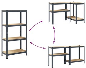 vidaXL Ραφιέρα Αποθήκευσης 4 Επιπέδων Ανθρακί από Ατσάλι &amp; Επεξ. Ξύλο