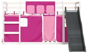 vidaXL Κουκέτα με Τσουλήθρα και Κουρτίνες Ροζ 90x190 εκ.
