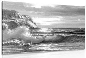 Εικόνα πρωινού στη θάλασσα σε ασπρόμαυρο - 60x40
