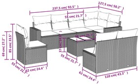 vidaXL Σαλόνι Κήπου Σετ 9 Τεμαχίων Γκρι Συνθετικό Ρατάν με Μαξιλάρια