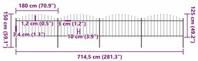 vidaXL Κάγκελα Περίφραξης με Λόγχες Μαύρα (1,25-1,5) x 6,8 μ. Ατσάλινα