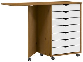 vidaXL Ντουλάπι Κυλιόμενο με Γραφείο MOSS Μελί Καφέ Μασίφ Ξύλο Πεύκου