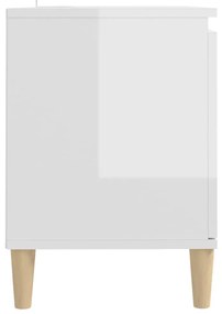 vidaXL Έπιπλο Τηλεόρασης Γυαλ. Λευκό 103,5x35x50 εκ Μασίφ Ξύλινα Πόδια