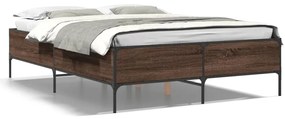 vidaXL Πλαίσιο Κρεβατιού Καφέ Δρυς 150x200 εκ. Επεξ. Ξύλο &amp; Μέταλλο