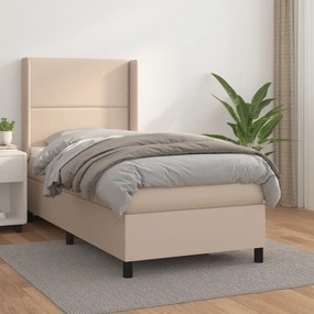 vidaXL Κρεβάτι Boxspring με Στρώμα Καπουτσίνο 90x200εκ.από Συνθ. Δέρμα