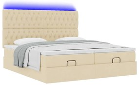 vidaXL Οθωμανικό κρεβάτι με στρώματα & LEDs Κρέμα 200x200cm ύφασμα