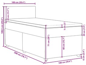 Κρεβάτι Boxspring με Στρώμα Σκούρο Γκρι 100x200 εκ. Υφασμάτινο - Γκρι