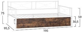 ΚΡΕΒΑΤΙ-ΚΑΝΑΠΕΣ BERNIE HM21121.01 ΛΕΥΚΟΣ ΜΕΤΑΛ.ΣΚΕΛΕΤΟΣ &amp; 2 ΣΥΡΤΑΡΙΑ- ΓΙΑ 190x90εκ.