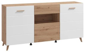 Κομότα - Μπουφές Bretagna 3K1F Artisan Oak - Λευκό Γυαλιστερό 173x41,5x87,5 εκ. 173x41.5x87.5 εκ.