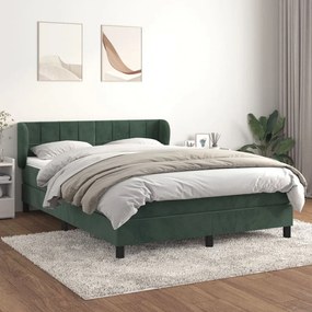 vidaXL Κρεβάτι Boxspring με Στρώμα Σκούρο Πράσινο 140x200εκ. Βελούδινο