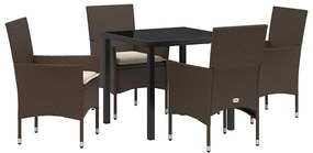 vidaXL Σέτ φαγητού για κήπο με μαξιλάρι 5 pcs Καφέ Πολυ ράταν