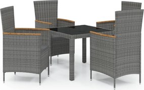 vidaXL Σετ Τραπεζαρίας Εξ. Χώρου 5 τεμ. Γκρι Συνθ. Ρατάν με Μαξιλάρια