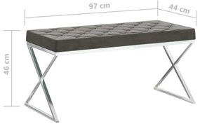 vidaXL Πάγκος Γκρι 97 εκ. από Βελούδo / Ανοξείδωτο Ατσάλι