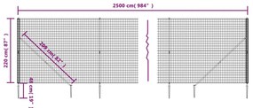vidaXL Συρματόπλεγμα Περίφραξης Ανθρακί 2,2 x 25 μ. με Καρφωτές Βάσεις