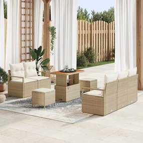 vidaXL Σετ Καναπέ Κήπου με μαξιλάρι 8 pcs Μπεζ Πολυ ράταν