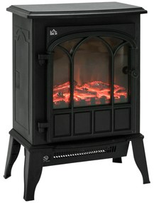 HOMCOM Ηλεκτρικό Τζάκι, Φλόγες LED, 1000/2000 W, Ρυθμιζόμενη Θερμοκρασία &amp; Φωτεινότητα, Μέταλλο, 39 x 23 x 56,5 cm