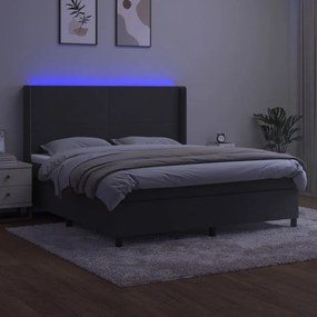 ΚΡΕΒΑΤΙ BOXSPRING ΜΕ ΣΤΡΩΜΑ &amp; LED ΣΚ. ΓΚΡΙ 180X200ΕΚ. ΒΕΛΟΥΔΙΝΟ 3139458