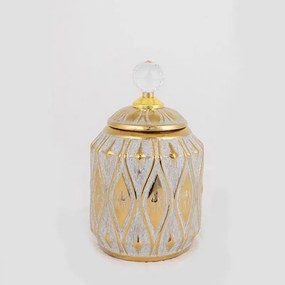 Βάζο Κεραμικό Με Καπάκι 752-20025 14.6x14.6x18.8cm Grey-Gold Estheti Home Κεραμικό