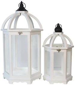 Φανάρια Oriana (Σετ 2Τμχ) 028432 35,5x30x62,5/25x22x45cm White Wood, Glass