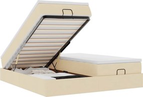 vidaXL Οθωμανικό κρεβάτι με στρώματα Κρέμα 180x200cm ύφασμα