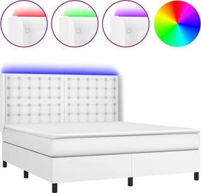 vidaXL Κρεβάτι Boxspring με Στρώμα &amp; LED Λευκό 160x200 εκ. Συνθ. Δέρμα