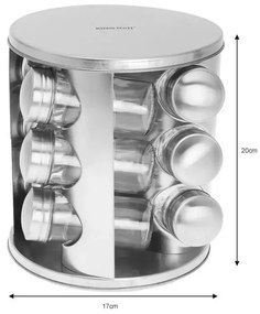 Βαζάκια μπαχαρικών Kinghoff KH4010, 12 τεμάχια, Περιστρεφόμενη βάση, Ασημί