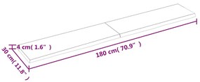 Ράφι Τοίχου Ανοιχτό Καφέ 180x30x(2-4)εκ. Επεξ. Μασίφ Ξύλο Δρυός - Καφέ