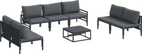 vidaXL Σετ Καναπέ Κήπου με μαξιλάρι 8 pcs Μαύρο Ατσάλι