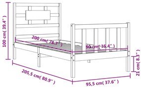 ΠΛΑΙΣΙΟ ΚΡΕΒΑΤΙΟΥ ΜΕ ΚΕΦΑΛΑΡΙ ΛΕΥΚΟ 90X200 ΕΚ. ΜΑΣΙΦ ΞΥΛΟ 3192542