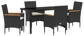 vidaXL Σετ Τραπεζαρίας Κήπου 5 κομματιών με Μαξιλάρια Μαύρο Ράτα